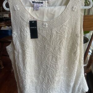 Leslie Fay Elegant White Embroidered Top